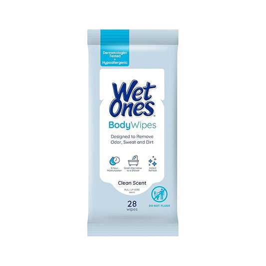 Wet Ones Body Wipes, Clean Scent Body Cleansing Wipes | Travel Size Wipes | 28 ct. (6 pack)