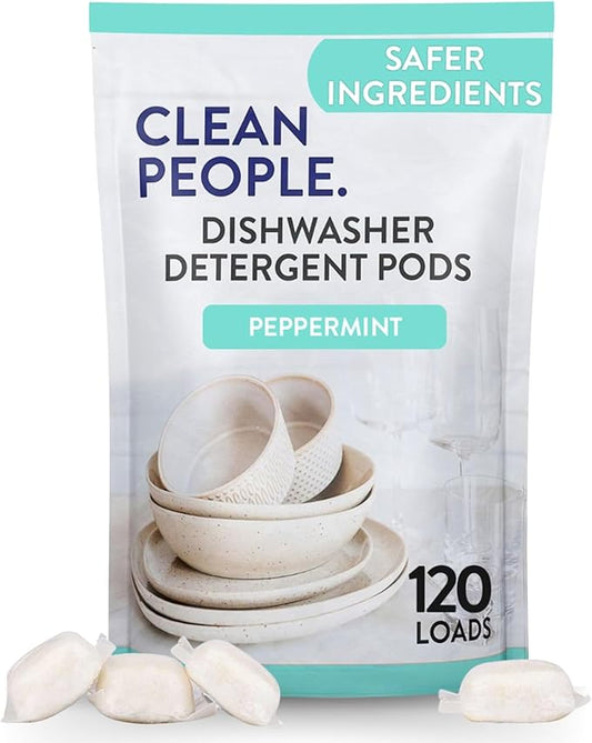 The Clean People Dishwasher Detergent Pods | Cuts Grease and Rinses Sparkling Clean | Residue-Free | Peppermint, 120 Pack