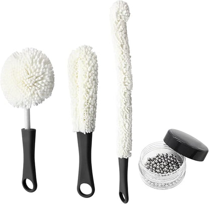 BokWin 3 Pcs Decanter Cleaner Set Flexible Wine Bottle Cleaning Brush with Decanter Cleaning Balls,Scourer Cleaning Tools for Glasses Goblets Cups Champagne Flutes(Black)