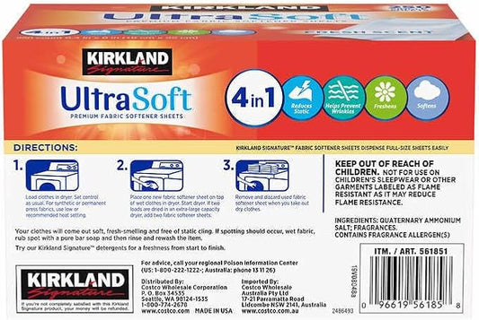 Kirkland Signature Fabric Softener Sheets Ultrasoft Fresh Scent, 250 Count (Pack of 2)