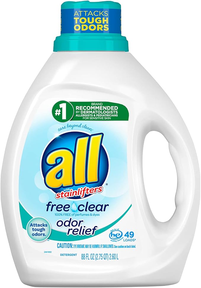 all Liquid Laundry Detergent, Free Clear with Odor Relief, 88 Fluid Ounces, 49 Loads