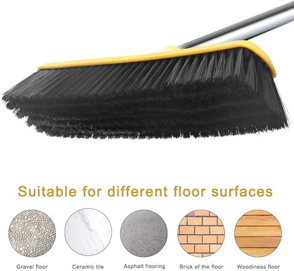 Push Broom with Long Handle, Floor Brush 47.6 inch Soft Bristle Broom 12.2" Wide for Cleaning Bathroom Kitchen Patio Garage Deck Tile Floor
