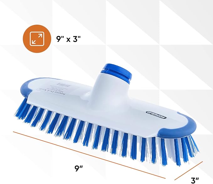Superio Deck Scrub Brush Head Heavy Duty Stiff Bristles Replacement, Brush Refill with Scraper - Cleans Hot Tub, Swimming Pool, Granite Tiles, Bathroom, Patio, Kitchen, Wall, and Deck