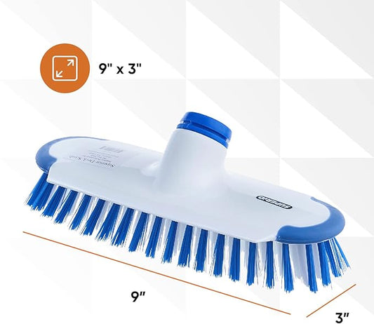 Superio Deck Scrub Brush Head Heavy Duty Stiff Bristles Replacement, Brush Refill with Scraper - Cleans Hot Tub, Swimming Pool, Granite Tiles, Bathroom, Patio, Kitchen, Wall, and Deck, (2)