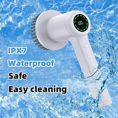 Electric Handheld Spin Scrubber, 2024 New IPX7 Waterproof, Cordless Portable Brush, 5 Replaceable Brush Heads, LCD Display, Kitchen Dish Washing, Bathroom/Wall Gap, Floor/Home Effortless Cleaning