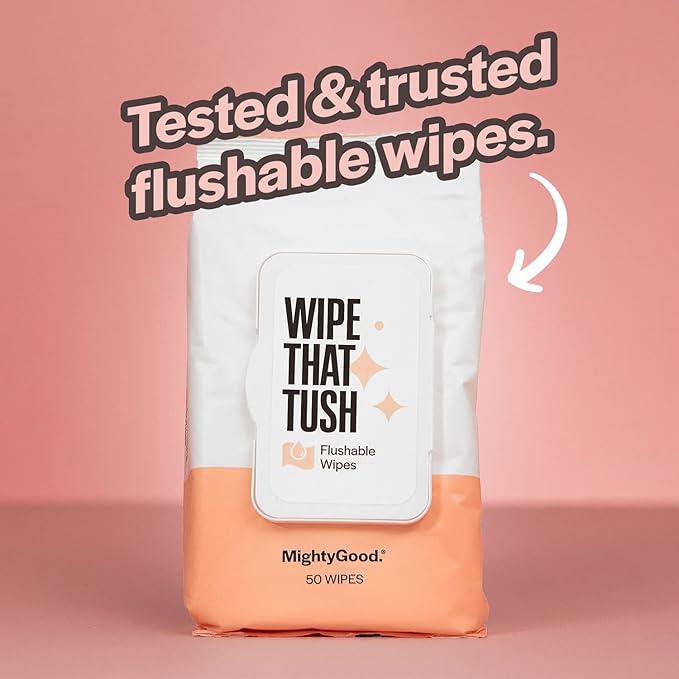 Wipe That Tush Flushable Wipes - 4 packs of 150 Wipes - 600 Total Wipes - Hypoallergenic & Fragrance-Free Wipes with Aloe - Flushable Tested & Septic-Safe