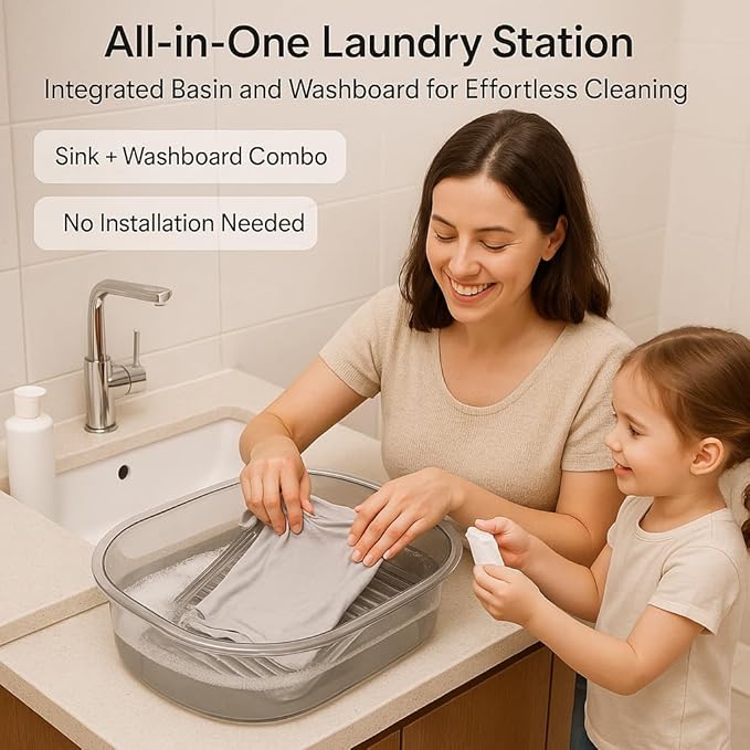 16 Inches outdoor sink lavadero para lavar ropa a mano Large PET washboard for hand washing clothes Laundry Laundry Washboard Can Wash Lace Fragile Clothes Trousers Towels Socks (Transparent Gray)