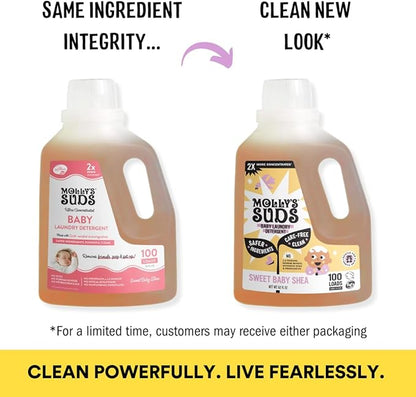 Molly's Suds Baby Liquid Laundry Detergent | Removes Formula, Poop & Spit-Up Stains | Extra Gentle for Infants, Babies, Toddlers (Sweet Baby Shea, 100 Loads)