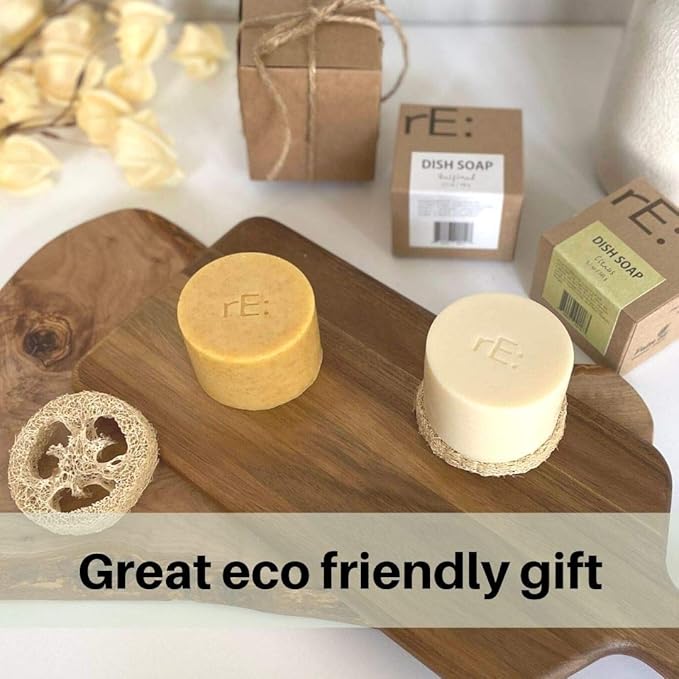 RE: Eco-Friendly Dish Washing Soap Bar with Loofah Holder - Palm Oil Free, Zero Waste, Plastic Free, Free of Artificial Dyes and Fragrance, and Citrus Scented (1 Pk, Citrus)