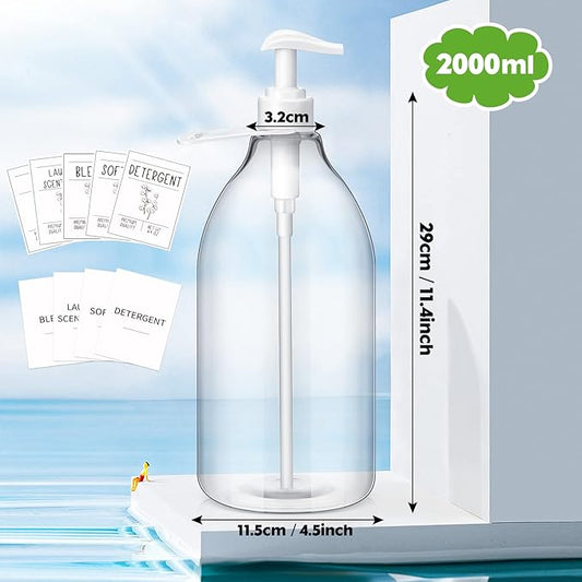Sawysine 2 Pcs Laundry Soap Dispenser 64 oz Liquid Laundry Detergent Dispenser Plastic Laundry Detergent Container Fabric Softener Dispenser with Pumps Caps and 45 Laundry Labels