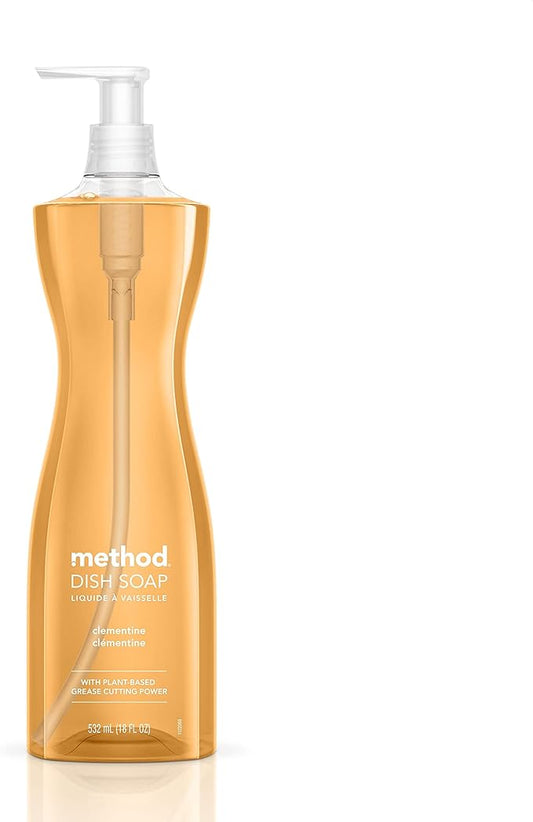 Method Gel Dish Soap, Clementine Scent, Biodegradable Formula, Tough on Grease & Stuck-on Food, Cruelty Free Formula, Made with Recycled Plastic, 18 Fl Oz