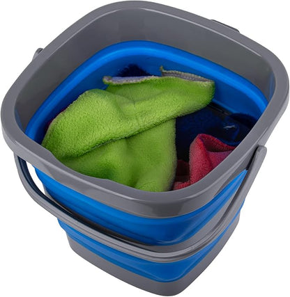 2 Pack Collapsible Plastic Bucket with 1.32 Gallon (5L) Each, Foldable Rectangular Tub for House Cleaning, Space Saving Outdoor Waterpot for Garden or Camping, Portable Fishing Water Pail