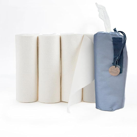 100% Cotton Dry Wipes with Dispenser Bag & 4 Refills | Wild & Pure | Unbleached | Compostable | Reusable or Disposable | Made in USA | Soft & Absorbent (5 Rolls with 30 sheets each)