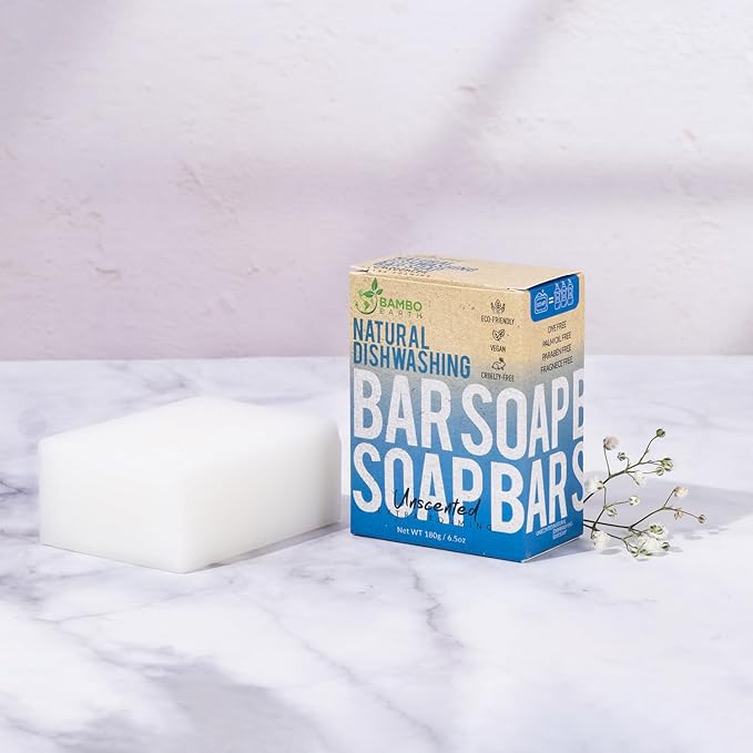 Natural Non-Toxic Dish Washing Block Soap - Dyes And Fragrance Free - Vegan Cruelty-Free Eco-Friendly And Zero Waste Dishwashing Handmade Solid Bar Soaps Detergent & Biodegradable (Unscented 1)