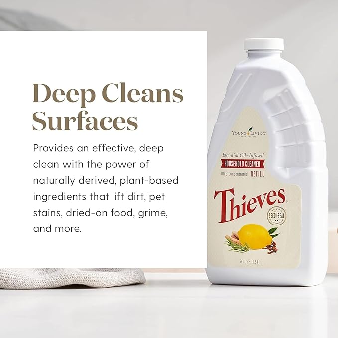 Young Living Thieves Household Cleaner Refill | 64 fl oz | All-Surface Home Cleaner | Plant-Based | Pet-Safe Formula | Water and Essential Oil Infused