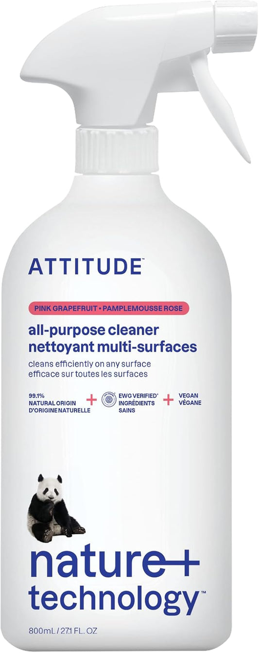 ATTITUDE All Purpose Cleaner, EWG Verified Multi-Surface Products, Vegan, Naturally Derived Multipurpose Cleaning Spray, Pink Grapefruit, 27.1 Fl Oz