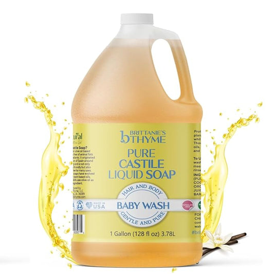 Brittanie's Pure Organic Castile Liquid Olive Oil Soap Refill, Baby, 1 Gallon | Face, Body Wash, Dishes, Pets & Laundry | Vegan & Gluten Free Non-GMO