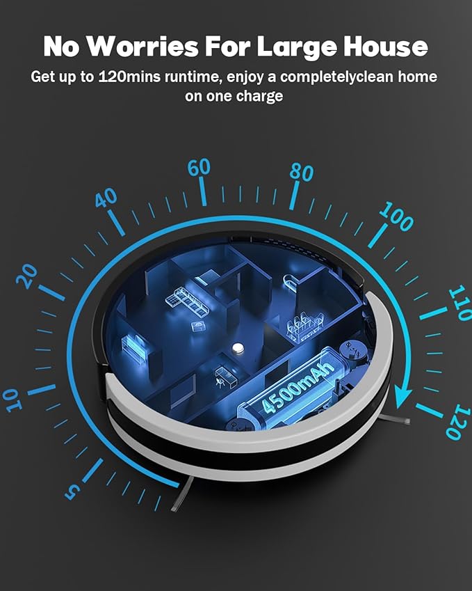 V3 2 in 1 Robot Vacuum and Mop Combo，5000Pa Suction, Schedule Cleaning, Smart Mapping with 2.4G WiFi/Alexa/App/Remote Control, Automatic Self-Charging, Ideal for Pet Hair, Hard Floor