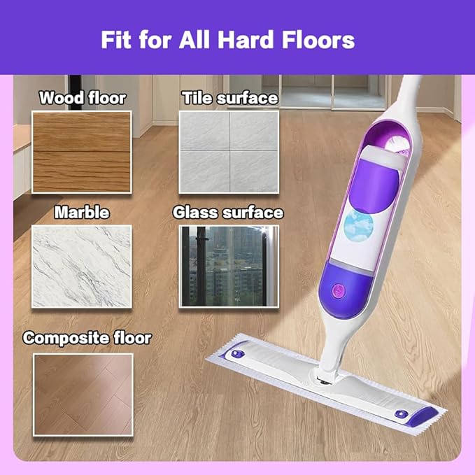 Disposable Mopping Pad Refills for PowerMop Multi-Surface Mop and PowerMop Wood Mop, Spray Clean Pads Replacement (Purple -20)