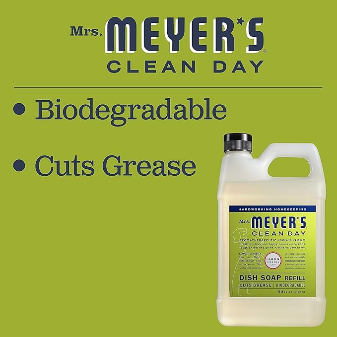 MRS. MEYER'S CLEAN DAY Liquid Dish Soap Refill, Biodegradable Formula, Lemon Verbena, 48 Fl Oz. (Pack of 6)