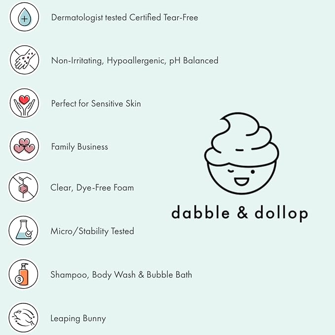 Dabble & Dollop Honeydew Melon + Vanilla Body Wash & Shampoo - 3 in 1 Natural Bubble Bath for Kids, USA-Made, Paraben & Sulfate Free, Vegan, Gluten-Free, Tear-Free (Pack of 2)