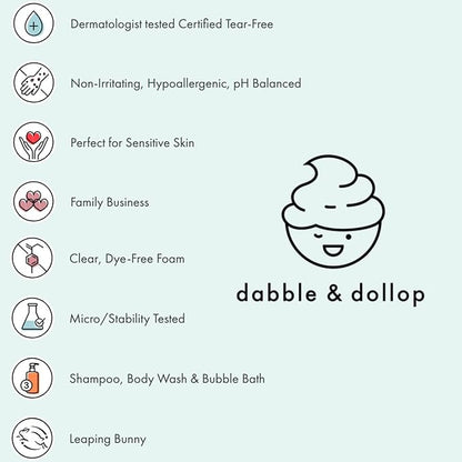 Dabble & Dollop Honeydew Melon + Vanilla Body Wash & Shampoo - 3 in 1 Natural Bubble Bath for Kids, USA-Made, Paraben & Sulfate Free, Vegan, Gluten-Free, Tear-Free (Pack of 2)
