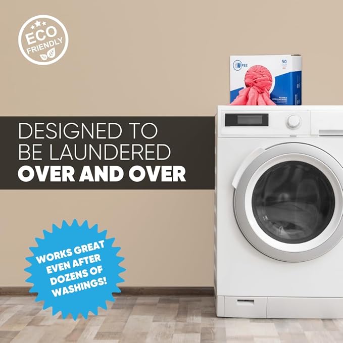 Microfiber Shop Towels | MWipes Reusable Red Shop Rags | 50 Rags in a Box | Super Absorbent, Machine Washable Hundreds of Times | Automotive, Paint, Industrial, Detailing