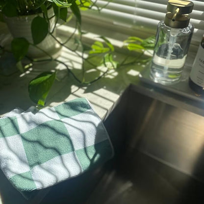 Cloak & SAGE 13" x 13" Luxury Microfiber Cleaning Cloths | Sage – 8 Pack | Premium Checkered All-Purpose Microfiber Towels for Cleaning Glass, Kitchens, Bathrooms, Automotive, & Supplies (8, Sage)