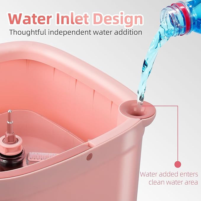 Spin Mop and Bucket Set with Self - Separation System, 360° Spinning Self - Wringing, Square Cleaning Mop and Bucket with Wringer - with Replaceable Mops (Pink Mop and Bucket Set with 2 Pads
