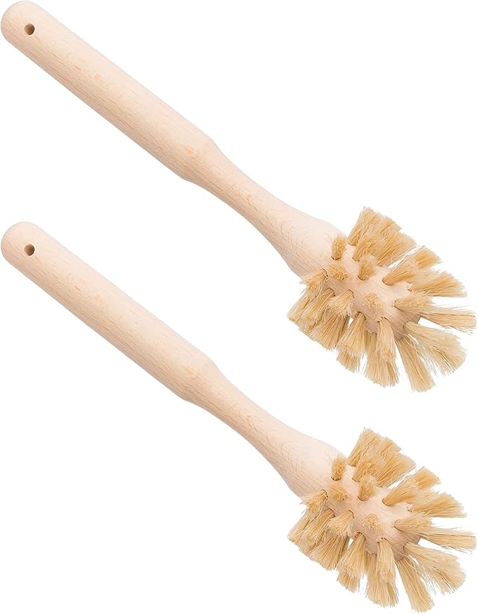 Redecker Bottle Brush Cleaner, Set of 2, Horsehair and Beechwood Handle for Vases, Pitchers, Mugs, and Baby Bottles, 8-3/4 Inch, Dense Natural Bristles - Wooden Bottle Brush