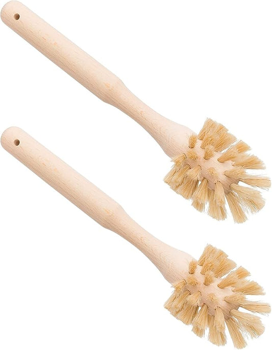 Redecker Bottle Brush Cleaner, Set of 2, Horsehair and Beechwood Handle for Vases, Pitchers, Mugs, and Baby Bottles, 8-3/4 Inch, Dense Natural Bristles - Wooden Bottle Brush