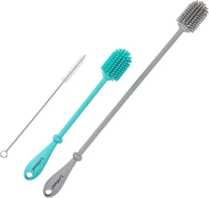 LeMuna Silicone Bottle Brush, Water Bottle Cleaner Brush Set with Straw Brush for Narrow Neck Containers, Hydro Flask, Sports Bottle, Glassware