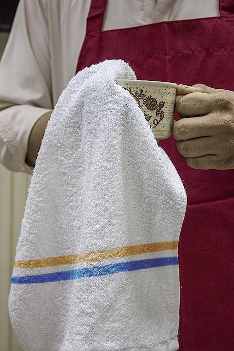 GREEN LIFESTYLE Multipurpose Terry Towels (Blue & Orange Striped, White), ComfortFeb Bar Towels - 14'x17', Durable and Absorbent, Cotton - Pack of 60