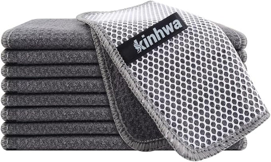 KinHwa Kitchen Washcloths for Dishes Absorbent Microfiber Dish Cloths Quick Dry Dish Rags with Poly Scour Scrub Side Ideal for Kitchen Cleaning and Housekeeping (Gray-B, 7inch X7inch)