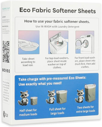 Eco Fabric Softener Sheets for Washing Machine - Fragrance-Free, Preservative-Free, Ultra-Concentrated - 30 Sheets for Up to 60 Loads, Anti-Static, Reduces Wrinkles, Softens Clothes