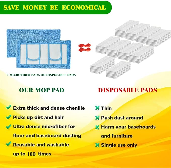 4 Pack Reusable Microfiber Mop Pads for Swiffer Sweeper and All 10-12 Inch Flat Mop Upgraded Wet Dry Cleaning Pads for All Hard-Floor