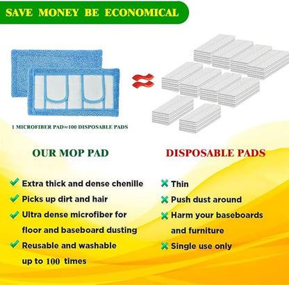 4 Pack Reusable Microfiber Mop Pads for Swiffer Sweeper and All 10-12 Inch Flat Mop Upgraded Wet Dry Cleaning Pads for All Hard-Floor