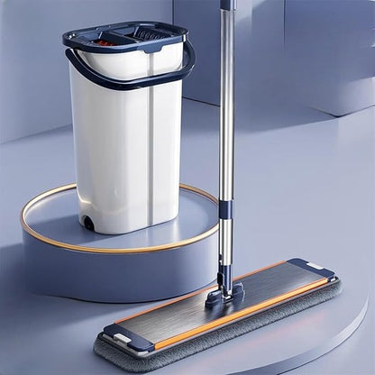Mop Bucket with Wringer, Ultra-Fine Fiber Stainless Steel Flat Mop Bucket Set, Reusable Ultra-Fine Fiber Mop Pad, Suitable for Floor, Wall, Glass Multi-Purpose Cleaning