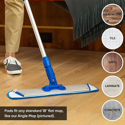 Microfiber Wholesale™ 18 inch Microfiber Mop Pads - Machine Washable, Reusable, Refills & Replacement Wet Mop Heads Compatible with Any Microfiber Flat Mop System (3 Pack)