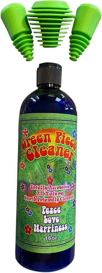 Green Piece® Glass Cleaner 16 oz Bottle with Set of 3 Silicone Plugs - Excellent for Scent Proofing and Cleaning