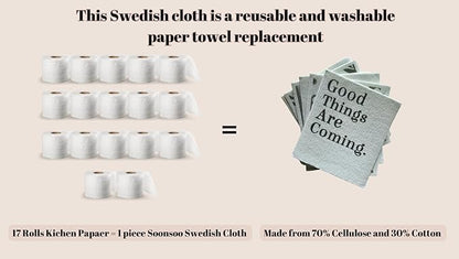 SOONSOO Swedish Dishcloths 6Pack Absorbent Eco-Friendly Reusable Cleaning Cloths for Kitchen - Multi-Purpose Machine Washable, Compostable, Quick Drying Zero Waste Cellulose Kitchen Cloths (Green)