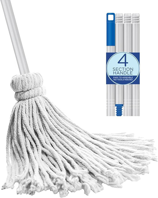 Lola Products 12 Oz. Cotton String Wet Mop w/ Wire Wound Head, Absorbs 4X its Weight in Water, Durable & Super Absorbent Floor Cleaning, 1 Count
