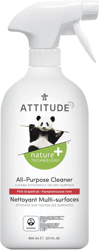 ATTITUDE All Purpose Cleaner, EWG Verified Multi-Surface Products, Vegan, Naturally Derived Multipurpose Cleaning Spray, Pink Grapefruit, 27.1 Fl Oz (Pack of 6)