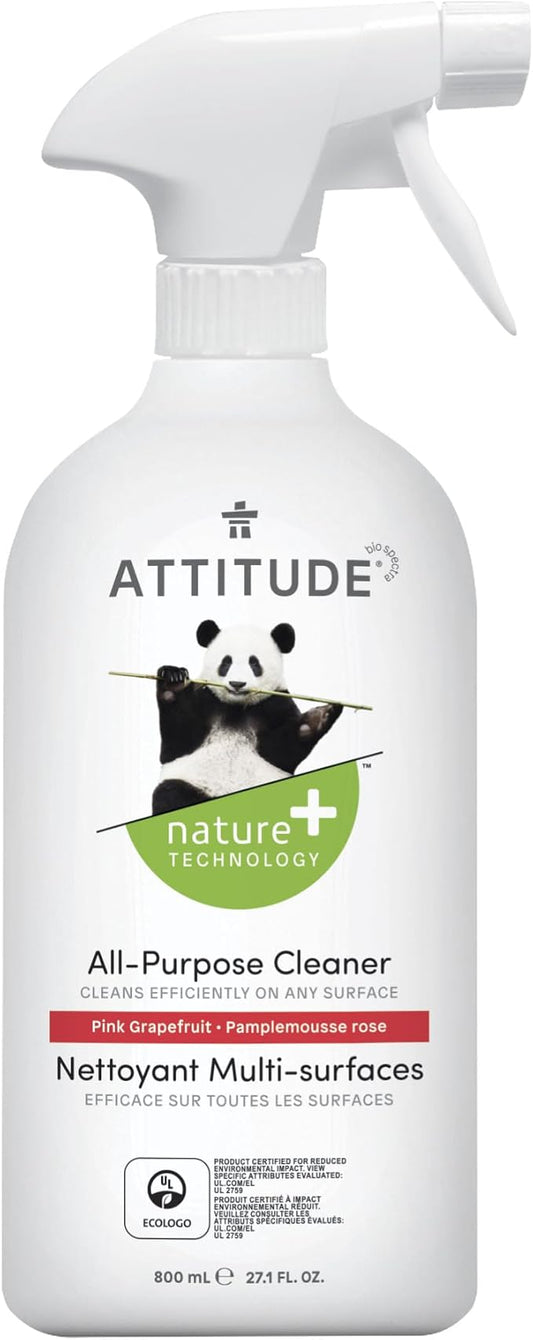 ATTITUDE All Purpose Cleaner, EWG Verified Multi-Surface Products, Vegan, Naturally Derived Multipurpose Cleaning Spray, Pink Grapefruit, 27.1 Fl Oz (Pack of 6)