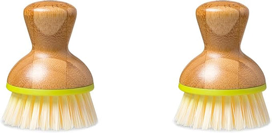 Full Circle Bubble Up - Bamboo Dish Brush – Ergonomic Palm Scrubber with Handle for Kitchen Cleaning, Green, Pack of 2