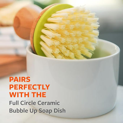 Full Circle Bubble Up - Bamboo Dish Brush – Ergonomic Palm Scrubber with Handle for Kitchen Cleaning, Green, Pack of 2