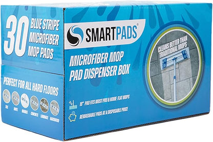 Arkwright Reusable Smart Pads Box - (Pack of 30) Disposable or Washable Microfiber Mop Pads Compatible with Swiffer Mop Heads, Dry and Wet Mops for Many Types of Floor Cleaning, 18 in, Blue