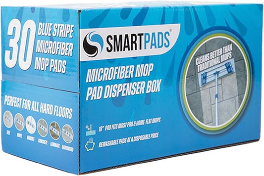 Arkwright Reusable Smart Pads Box - (Pack of 30) Disposable or Washable Microfiber Mop Pads Compatible with Swiffer Mop Heads, Dry and Wet Mops for Many Types of Floor Cleaning, 18 in, Blue