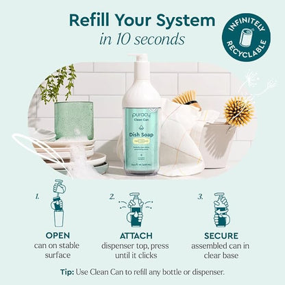 Puracy Natural Dish Soap Clean Can Refill - Plant-Based Dishwashing Soap, Non-Toxic Dish Soap, Natural Liquid Dishwashing Detergent Soap As Seen on TikTok (Organic Lemongrass, 14.4 fl oz, 3 Pack)