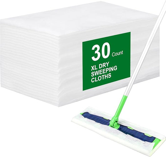 30 Count Disposable XL Dry Sweeping Cloths + 2 Pack Reusable Microfiber Mop Pads for Swiffer Sweeper XL Mop (Mop is not Included)